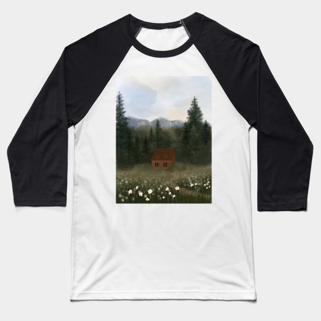 Abstract Landscape, Cute Cottage Illustration Baseball T-Shirt by gusstvaraonica